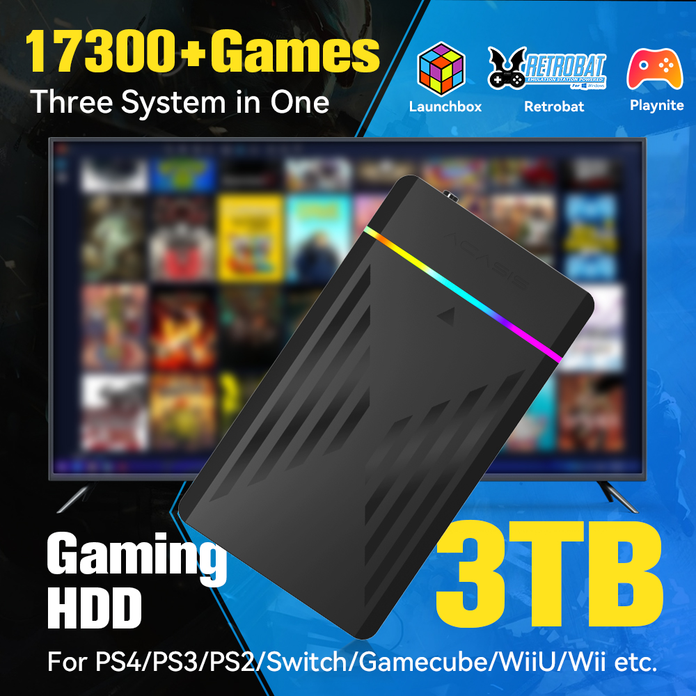 Gaming Console Emulator - 3 تيرابايت محمول للألعاب HDD LaunchBox/Retrobat/Playnite