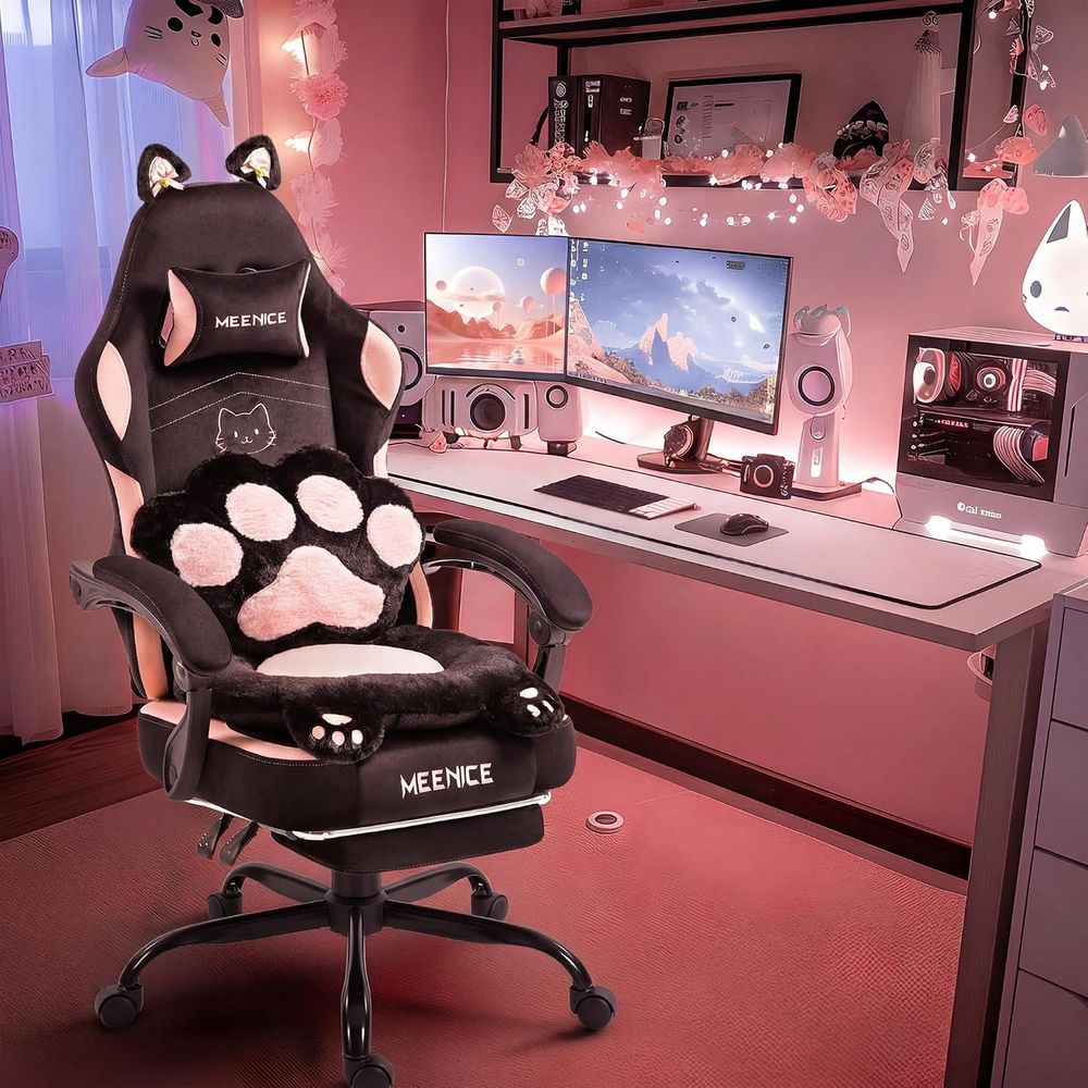 كرسي ألعاب وردي لطيف بتصميم آذ - مراجعة Gaming Chair Cushion وسعره